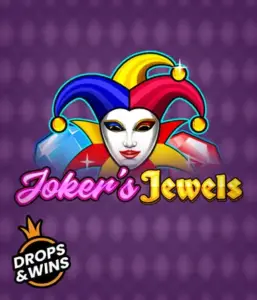 Discover the playful ambiance of the Joker's Jewels game by Pragmatic Play, showcasing a captivating joker's mask adorned with a brightly colored jester hat. This image conveys the fun and excitement of casino gaming, set against a purple background. Great for fans of joker-themed slots, offering a thrilling adventure. 