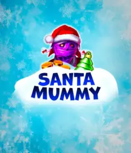  Experience the whimsical "Santa Mummy" slot game by Belatra, featuring a mummified Santa dressed in festive holiday attire. This colorful image portrays the mummy with a bright purple hue, wearing a Santa hat, surrounded by snowy blue and icy snowflakes. The game's title, "Santa Mummy," is clearly shown in large, cool blue letters.